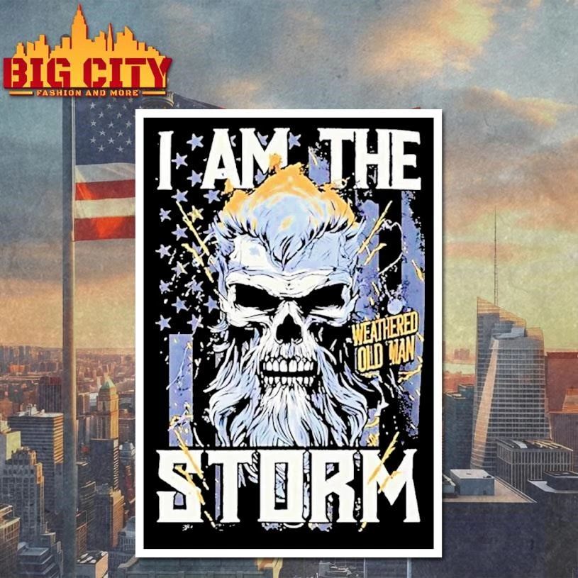 Weathered Old Man I Am The Storm Skull Shirt