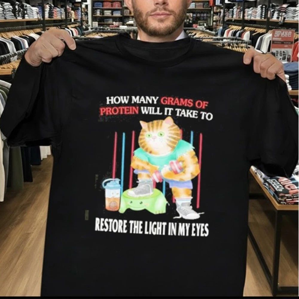 Funny Buff Cat Grams Of Protein Meme Gym Shirt
