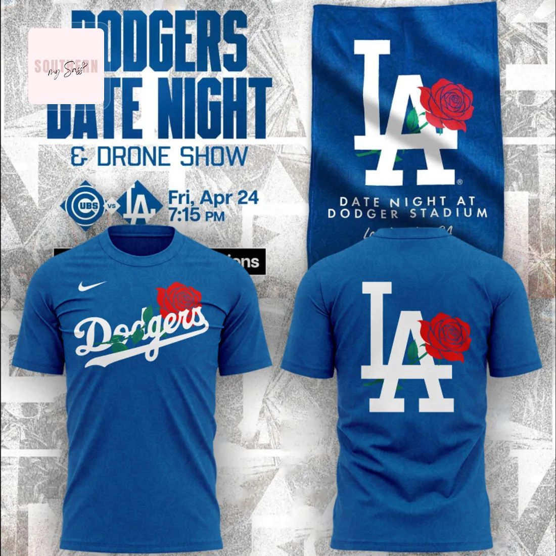 Los Angeles Dodgers LA Rose Date Night 3D T-Shirt