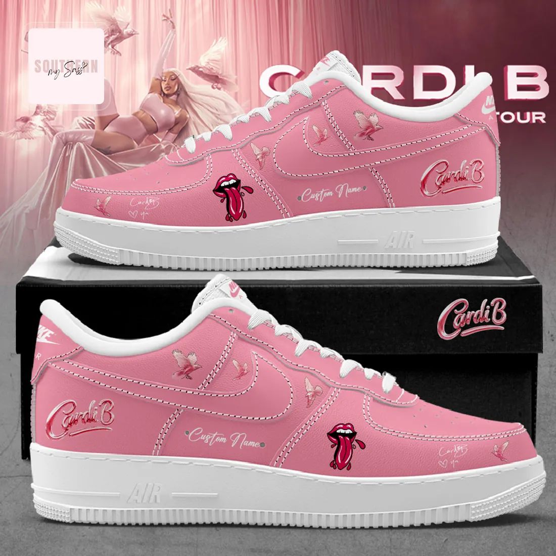 Cardi B Pink Custom Name Air Force 1 Sneakers
