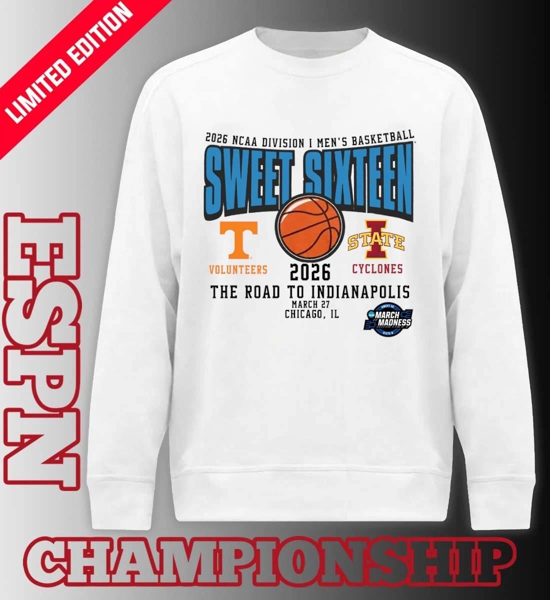 Tennessee Vs Iowa State 2026 NCAA DI Men’s Basketball Tournament Sweet Sixteen T-Shirt