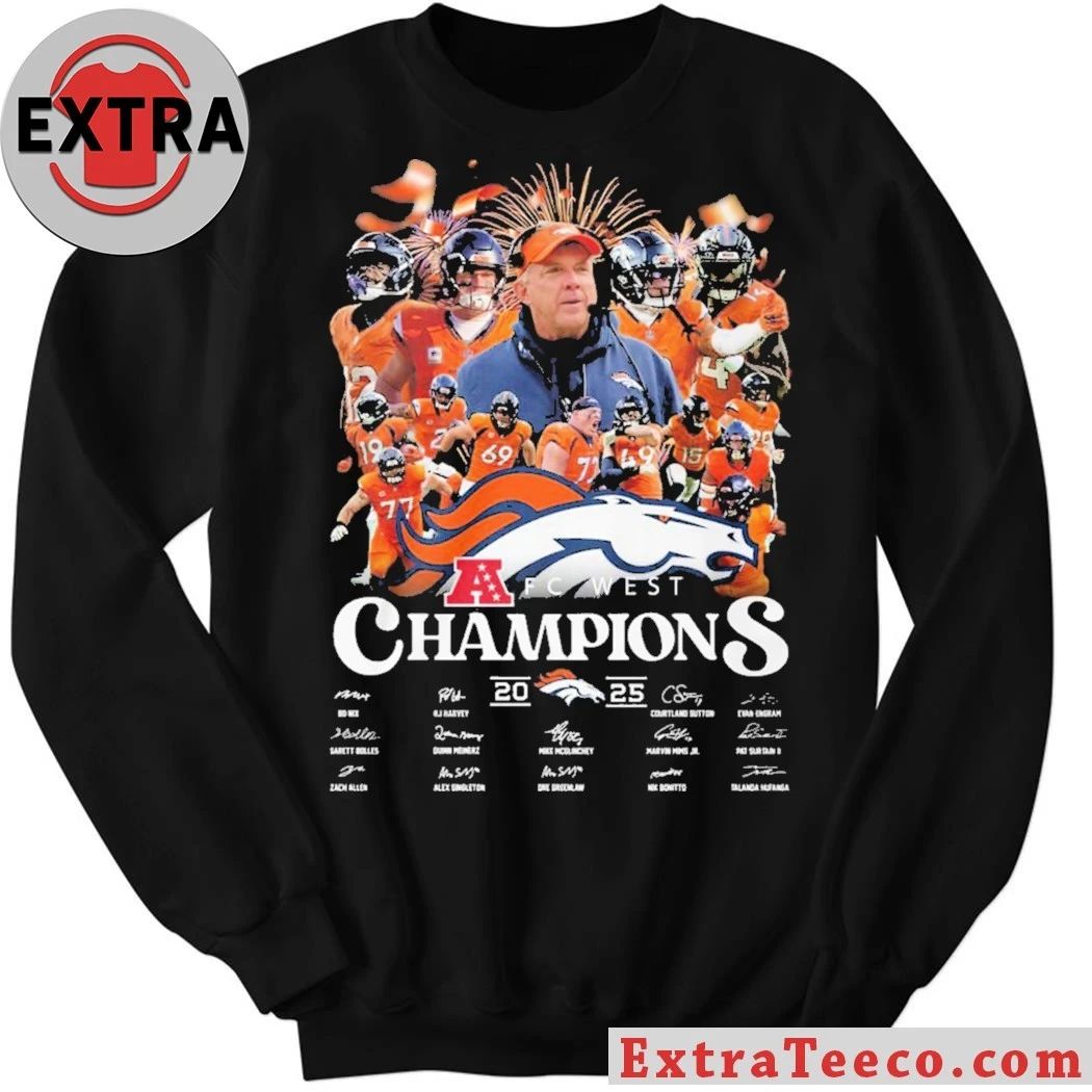 Original 2025 Broncos AFC West Champions Signature And Logo Shirt