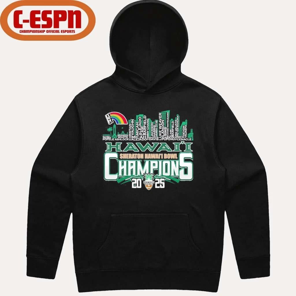 Hawaii Rainbow Warriors Skyline Players Name 2025 Hawaii Bowl Champions Shirt