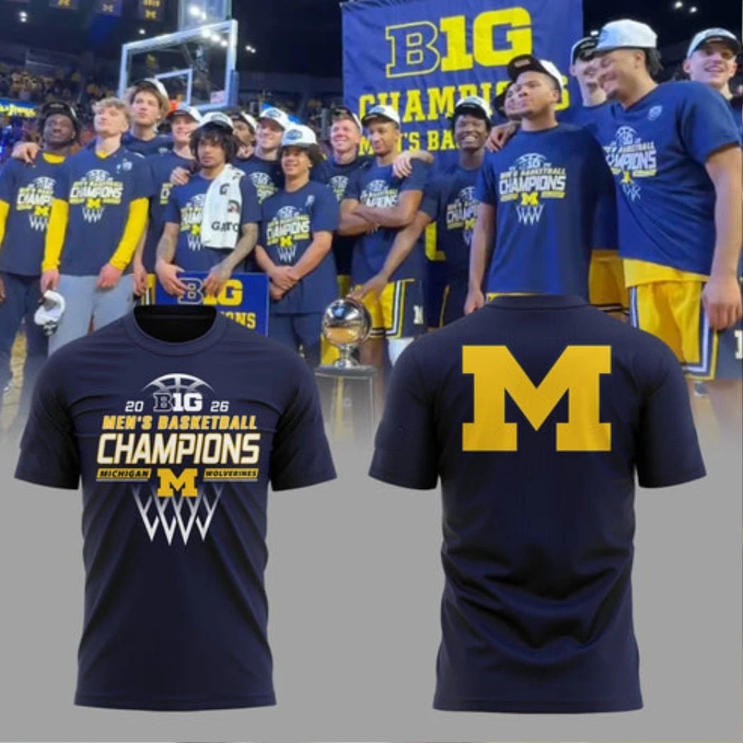 Michigan Wolverines B10 MBB Champions Navy Logo Two-Sided Graphic T-Shirt