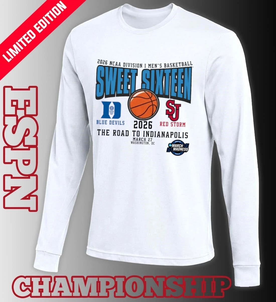 Duke Vs St John’s 2026 NCAA DI Men’s Basketball Tournament Sweet Sixteen T-Shirt