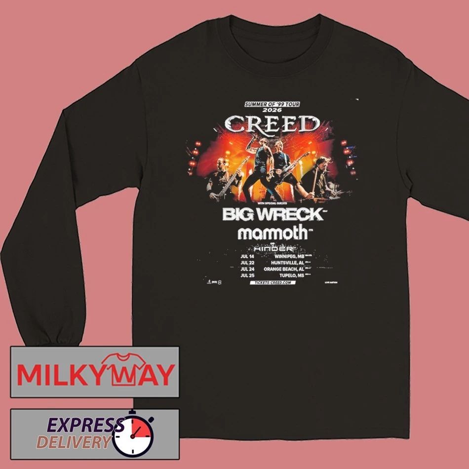 Creed Summer Of 99 Tour 2026 July Run Shows Schedule Dates Two Sided T-Shirt