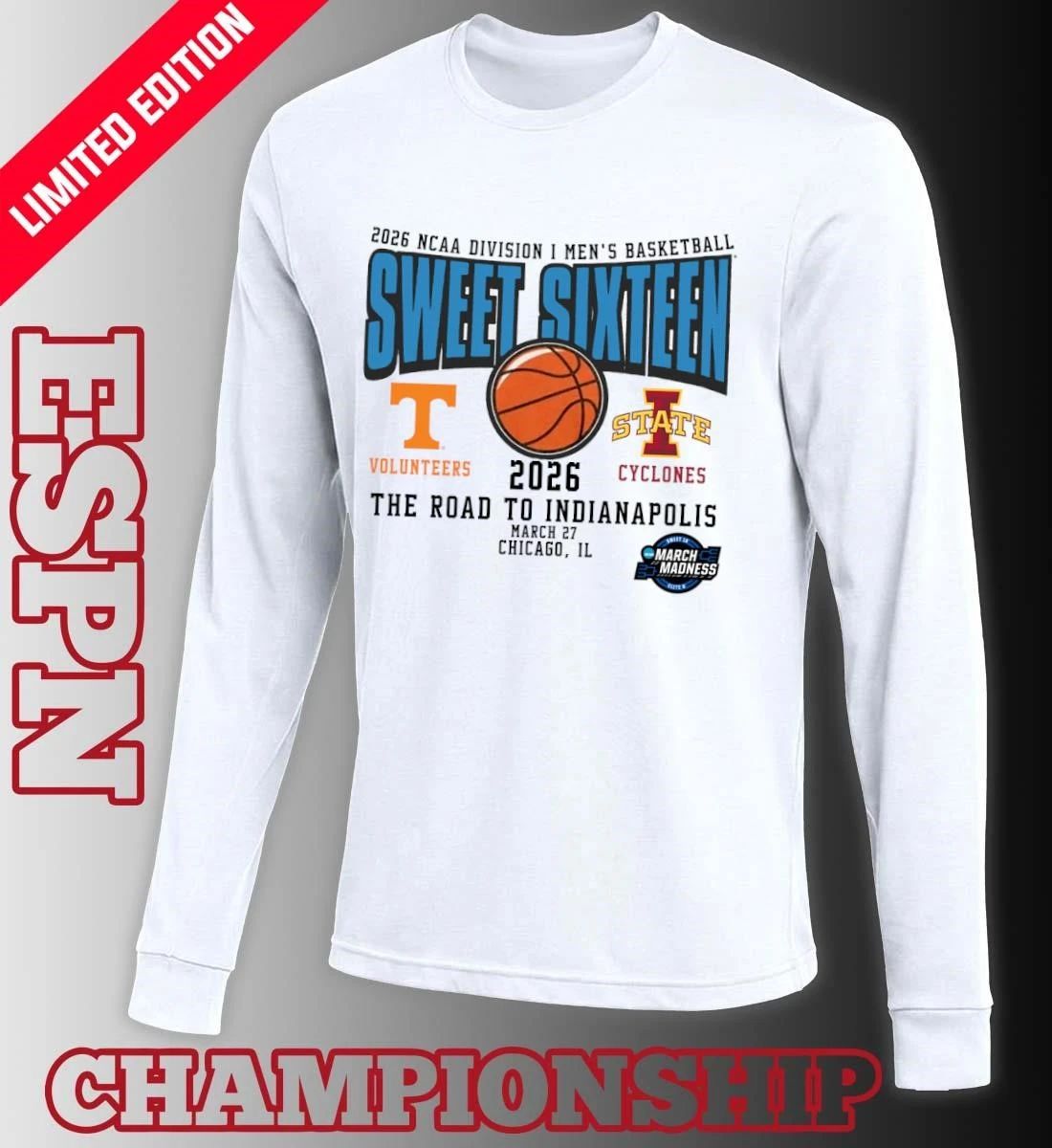 Tennessee Vs Iowa State 2026 NCAA DI Men’s Basketball Tournament Sweet Sixteen T-Shirt