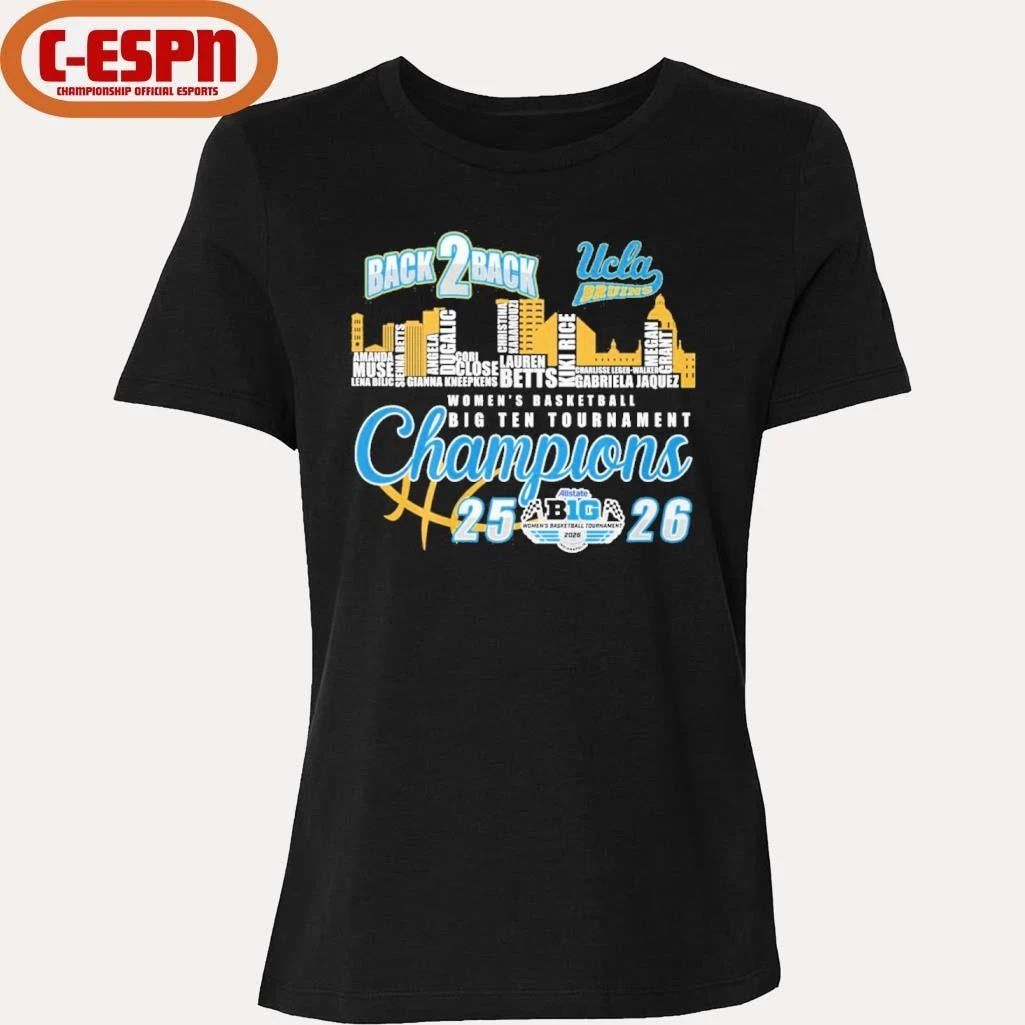 Ucla Bruins Back 2 Back Big Ten Women’s Basketball Tournament Champions Skyline Player Name Shirt