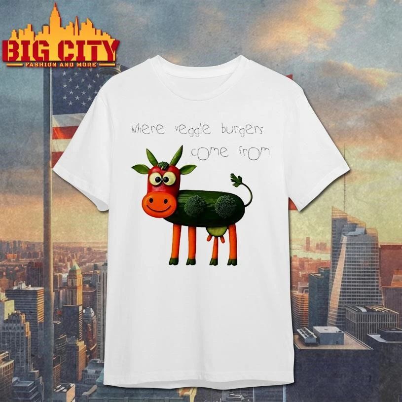 Where Veggie Burgers Come From Veggie Cow Graphic Funny Shirt