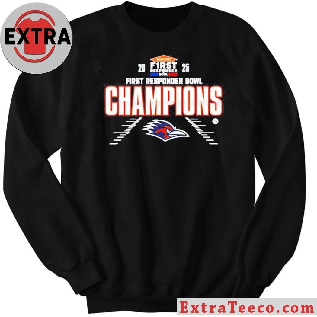 Original T-shirt commemorating the UTSA Roadrunners’ 2025 First Responder Bowl championship Logo