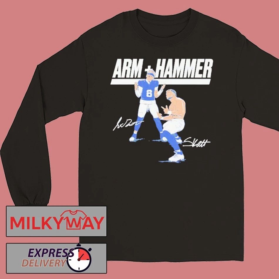 Jaxson Dart and Cam Skattebo Arm Hammer New York Giants signature shirt