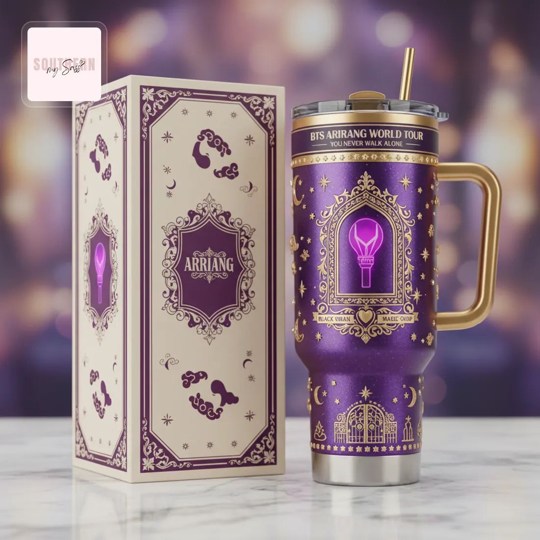 BTS Arirang World Tour Purple Gold 40oz Tumbler
