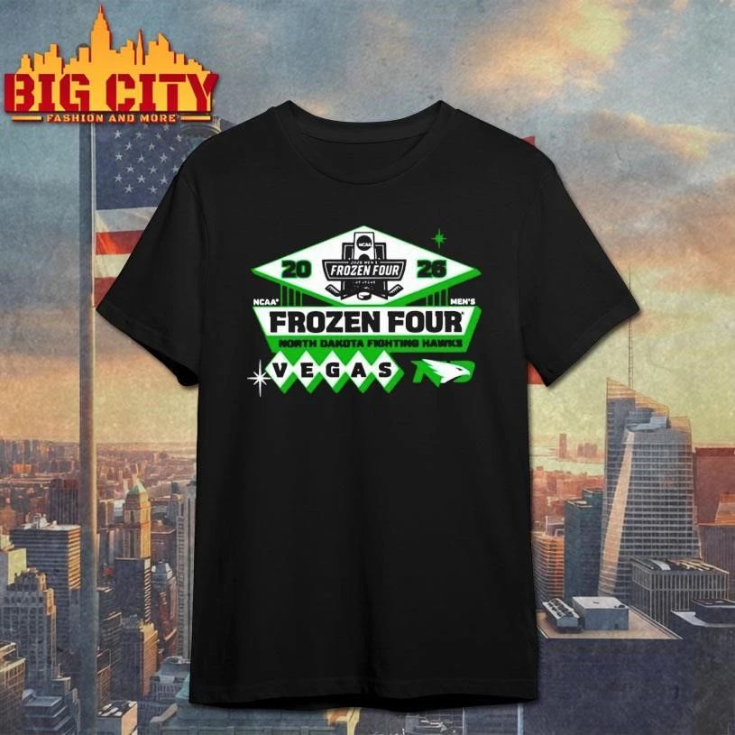 North Dakota Fighting Hawks Men’s Hockey 2026 NCAA Frozen Four Vegas Logo Graphic Shirt