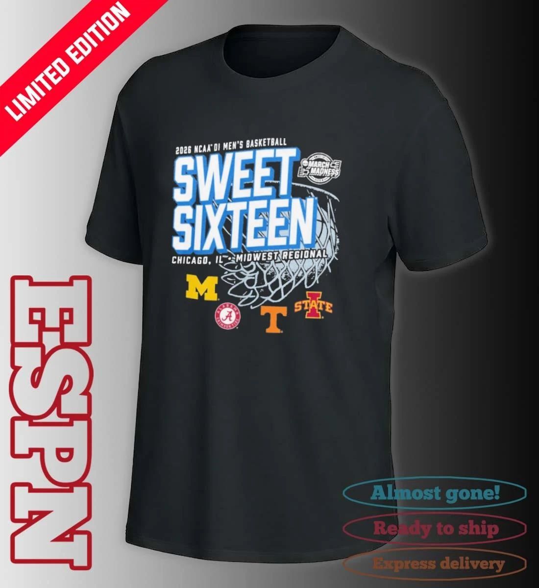 Chicago, IL Midwest Regional 2026 NCAA DI Men’s Basketball Sweet Sixteen T-Shirt
