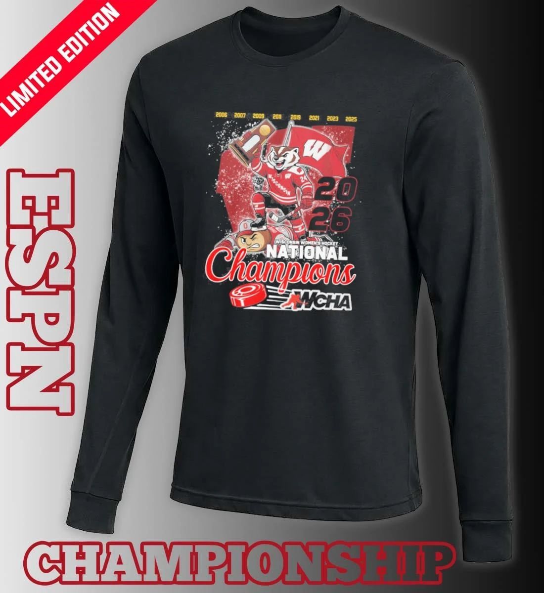 Wisconsin Badgers Mascot Defeat OSU NCAA Frozen Four Women’s Ice Hockey National Champions T-shirt
