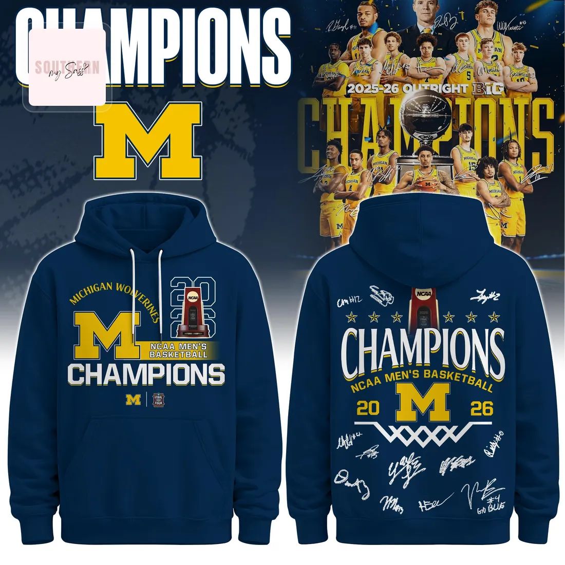 Michigan Wolverines NCAA Men’s Basketball 2026 Champions Hoodie