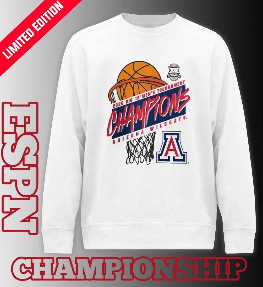 Arizona Wildcats 2026 Big 12 Men’s Basketball Tournament Champions Official T-Shirt