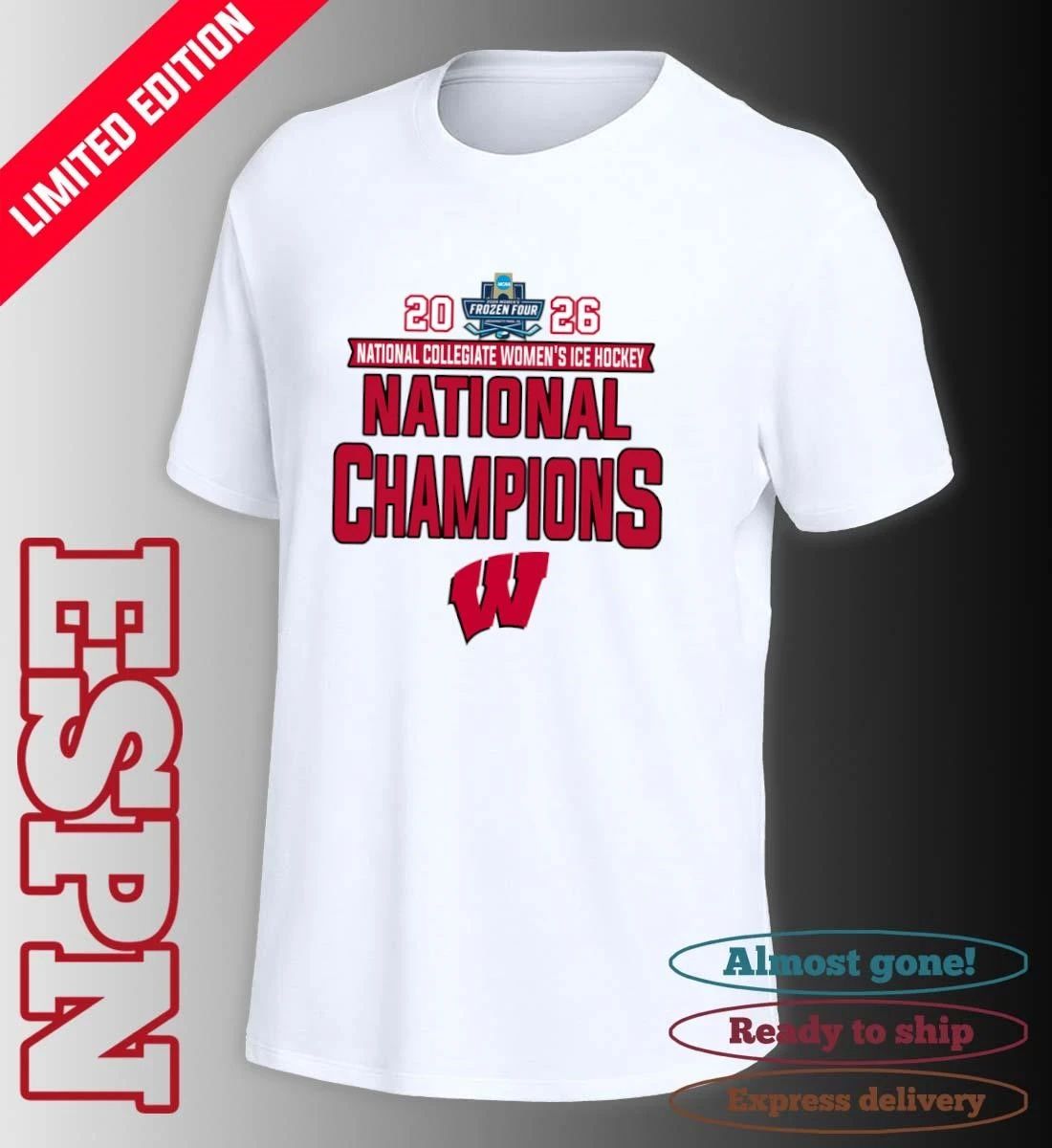 Wisconsin Badgers National Collegiate Women’s Ice Hockey Champions 2026 T-Shirt