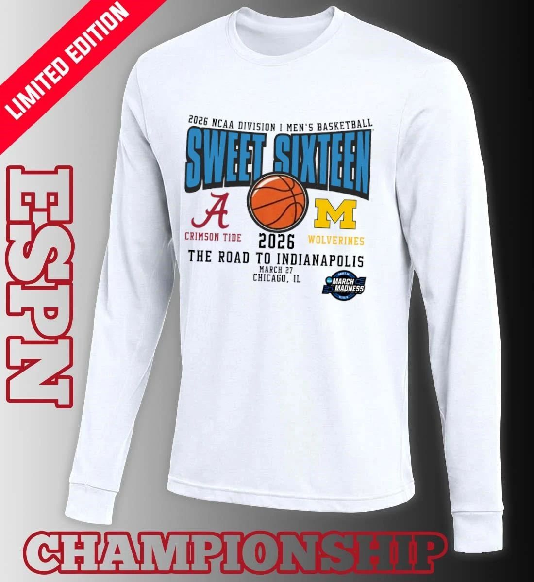 Alabama Vs Michigan 2026 NCAA DI Men’s Basketball Tournament Sweet Sixteen T-Shirt