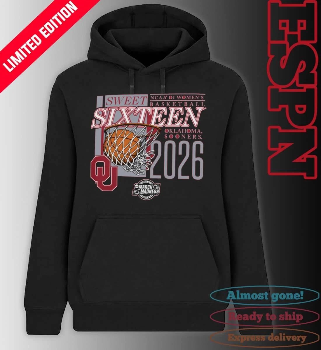 Oklahoma Sooners 2026 NCAA DI Women’s Basketball Sweet Sixteen – Sacramento Regional T-Shirt