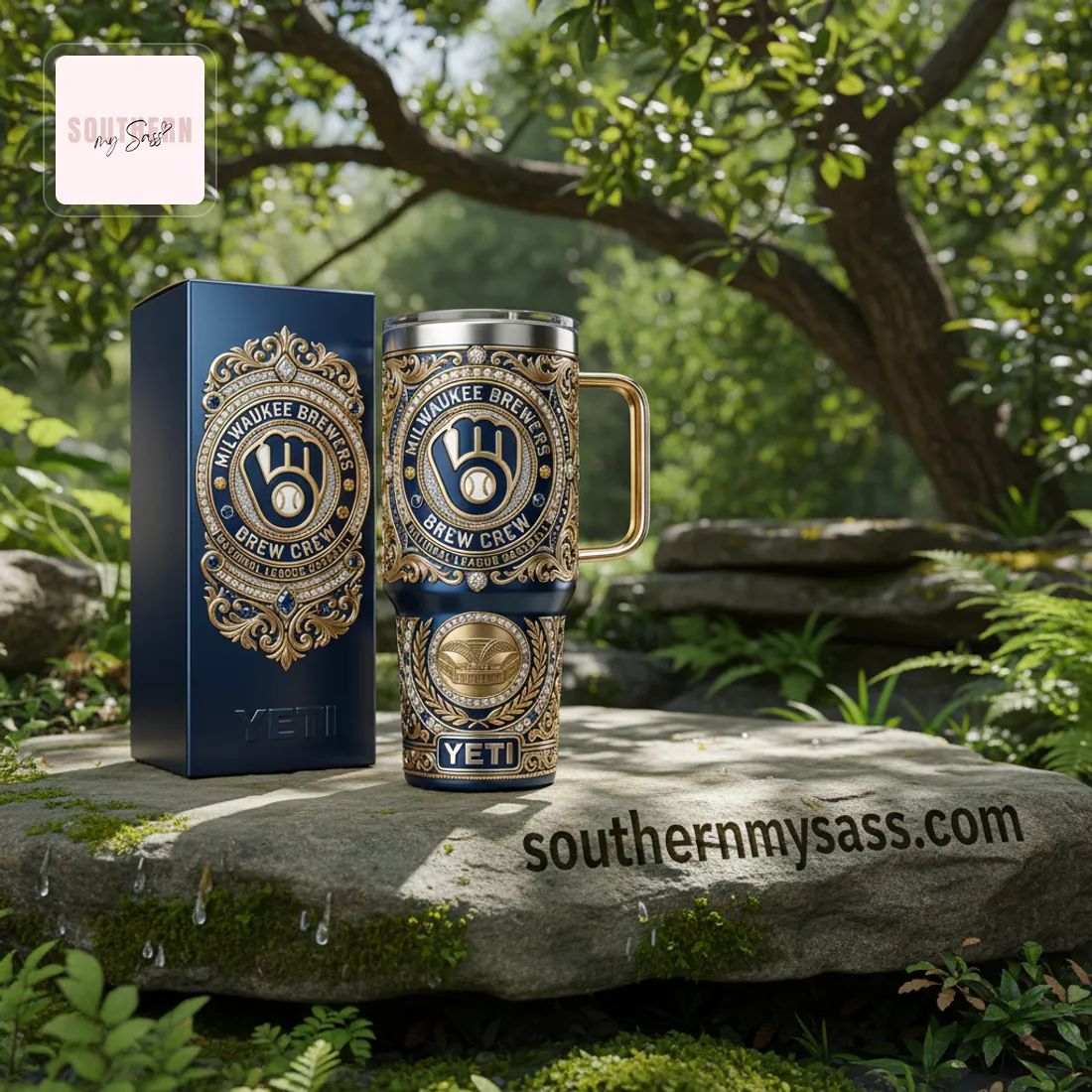 Milwaukee Brewers YETI Luxury Diamond Tumbler with Handle