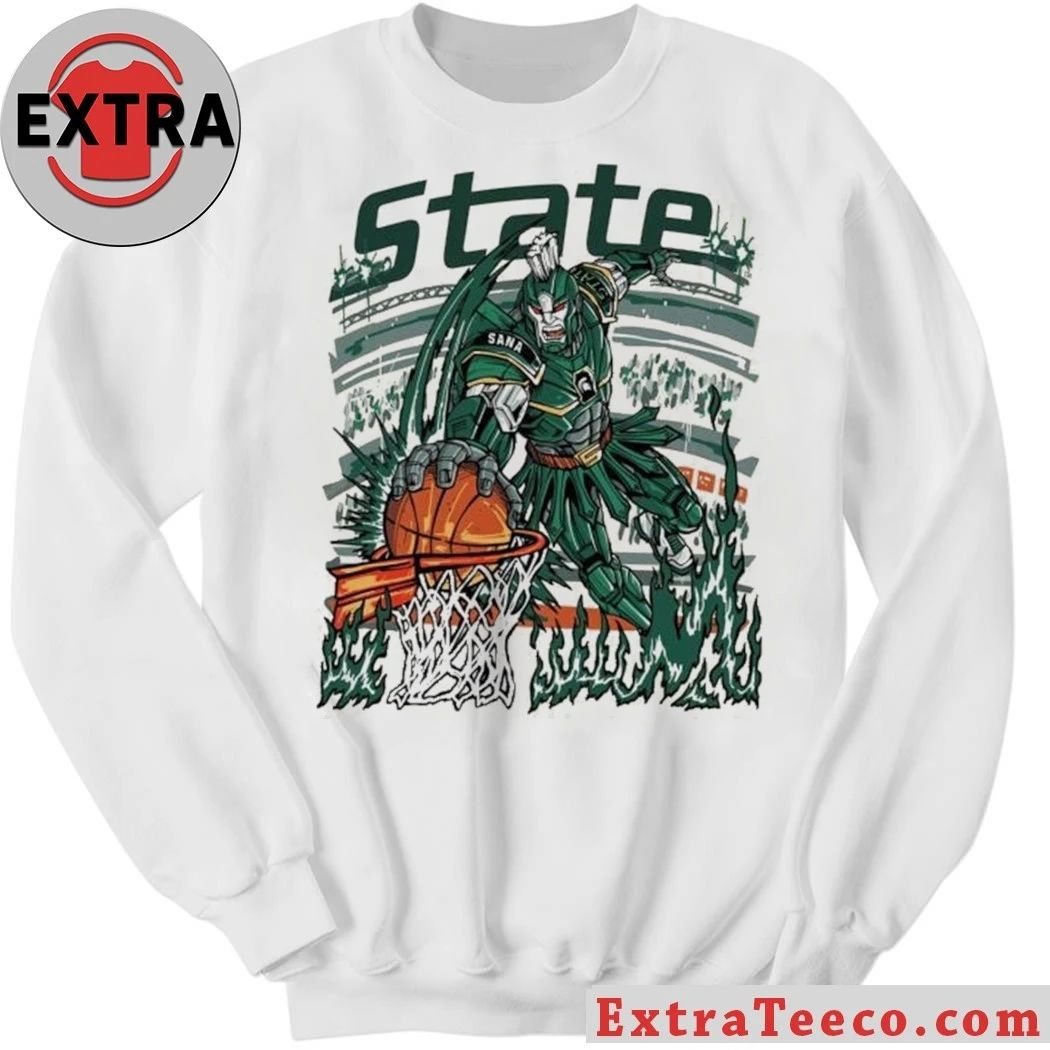 Original Sana Detroit MSU Court Gladiator Tee Cream Retro Hoops Graphic T-Shirt