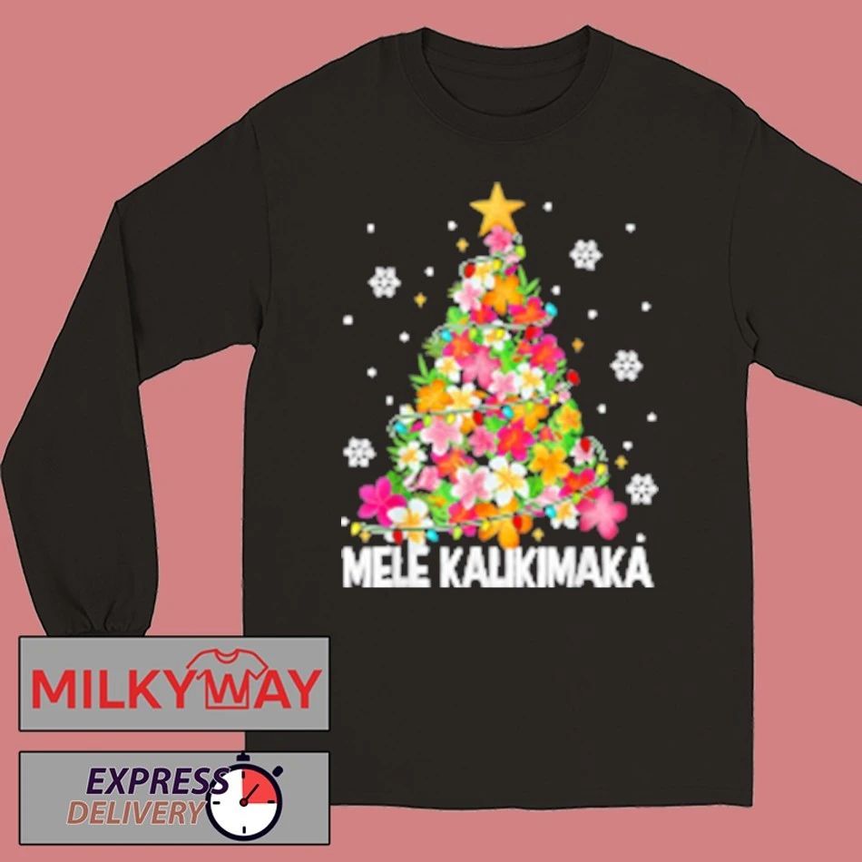 Hawaiian Floral Christmas Tree Mele Kalikimaka Tropical Xmas Shirt