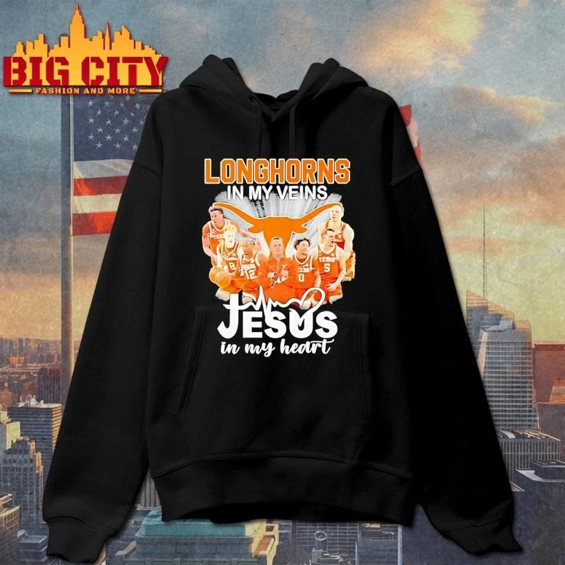 Texas Longhorns In My Veins Jesus In My Heart Coach And Players Signature Graphic Shirt