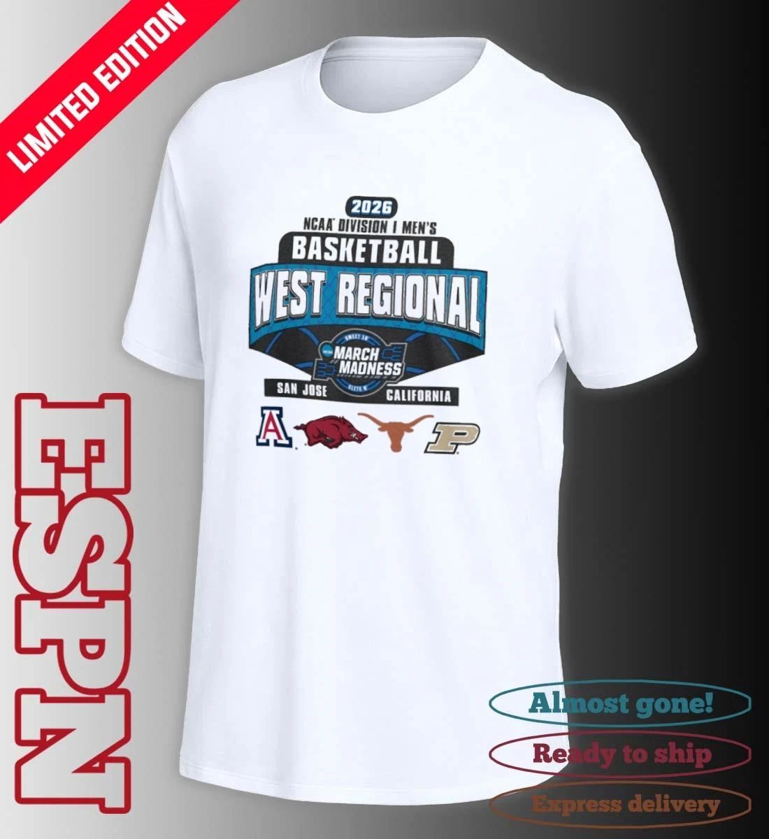 4 Teams West Regional 2026 NCAA DI Men’s Basketball Sweet Sixteen T-Shirt