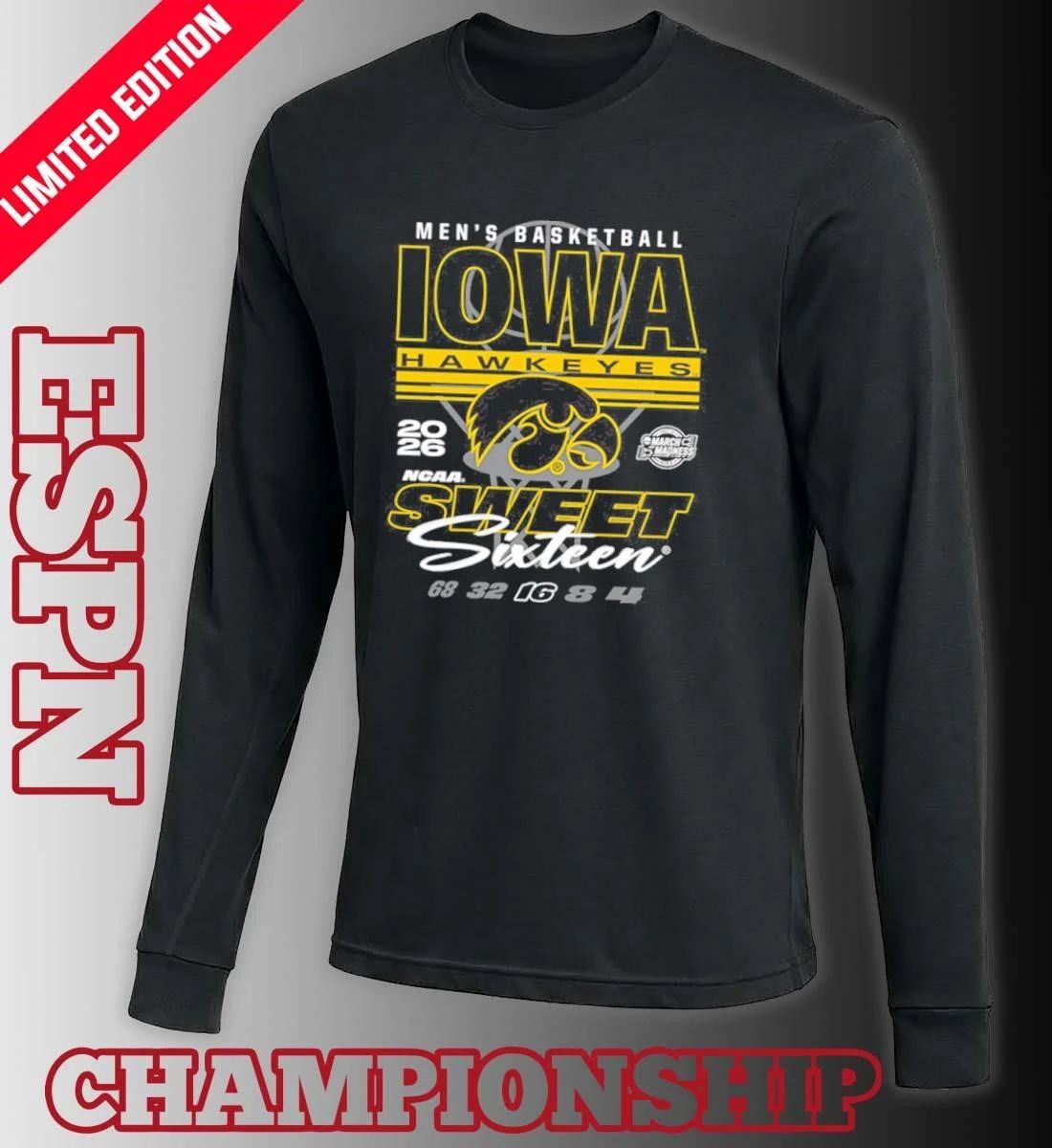 Iowa Hawkeyes 2026 NCAA Men’s March Madness Sweet 16 Bound Net Shirt
