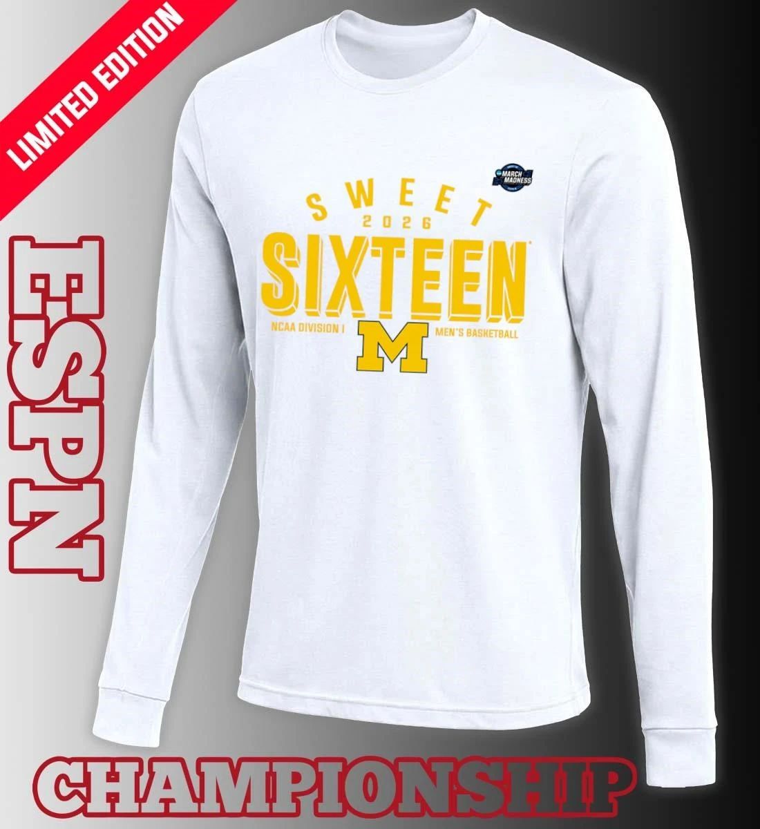 Sweet 16 Michigan Wolverines 2026 NCAA Men’s Basketball T-Shirt