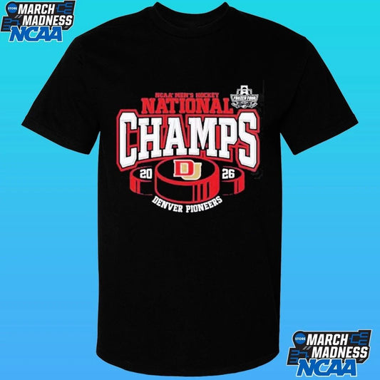 Denver Pioneers 2026 NCAA Frozen Four Men’s Ice Hockey National Champions Hockey Puck Shirt