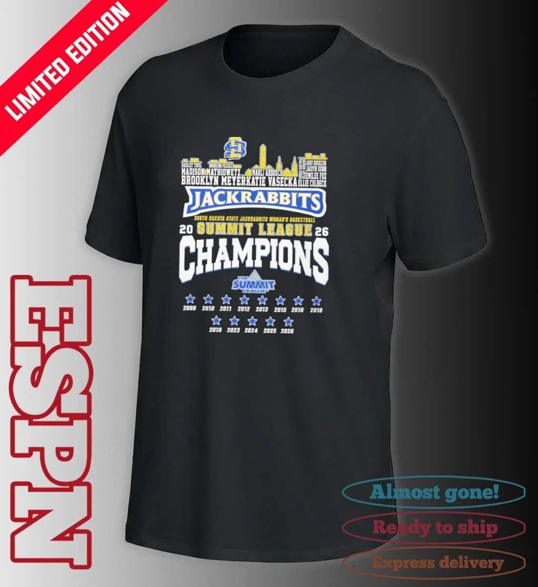 SDSU Men’s Basketball 2026 Summit League Conference Champions Skyline Player Name Shirt