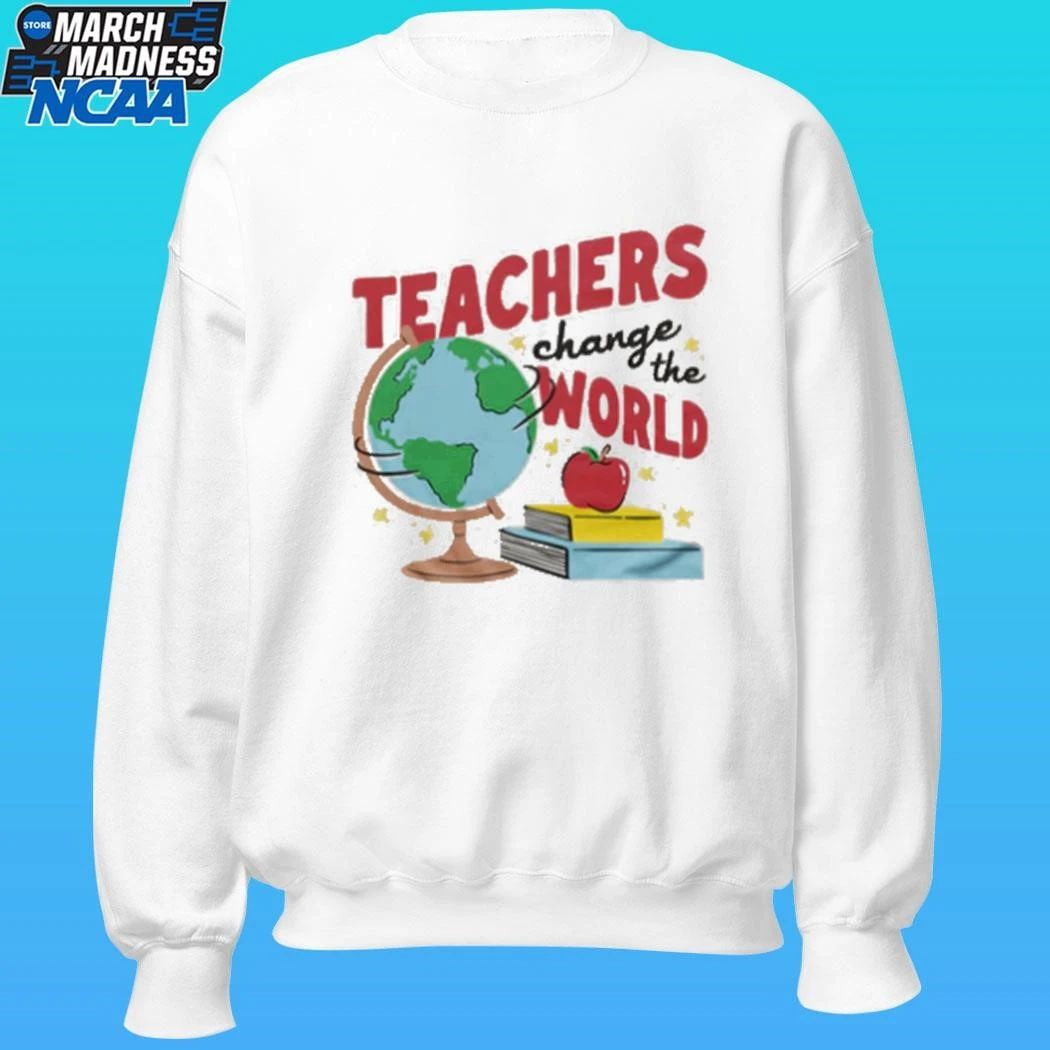 Teachers Change The World White & Red Ringer Shirt