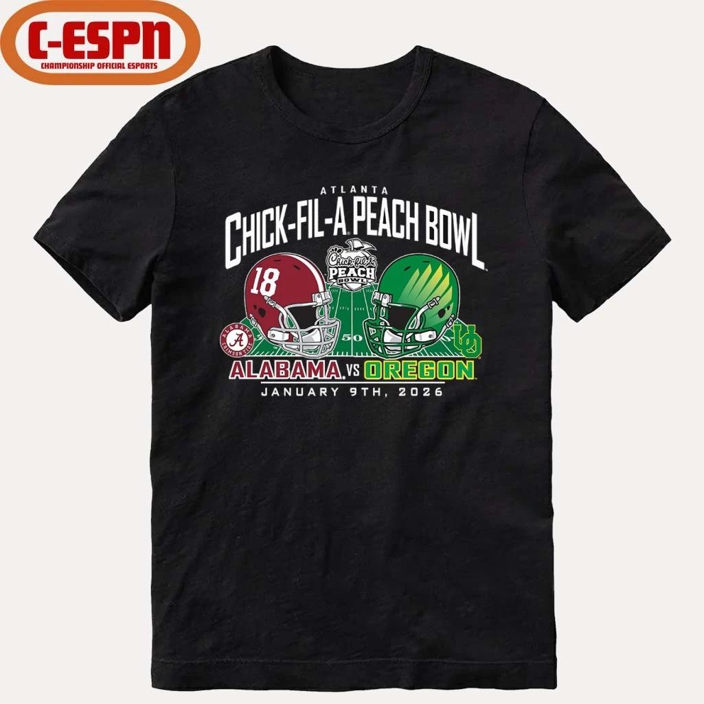 Alabama Vs Oregon 2026 CFP Semifinal Peach Bowl Helmet Matchup T-Shirt