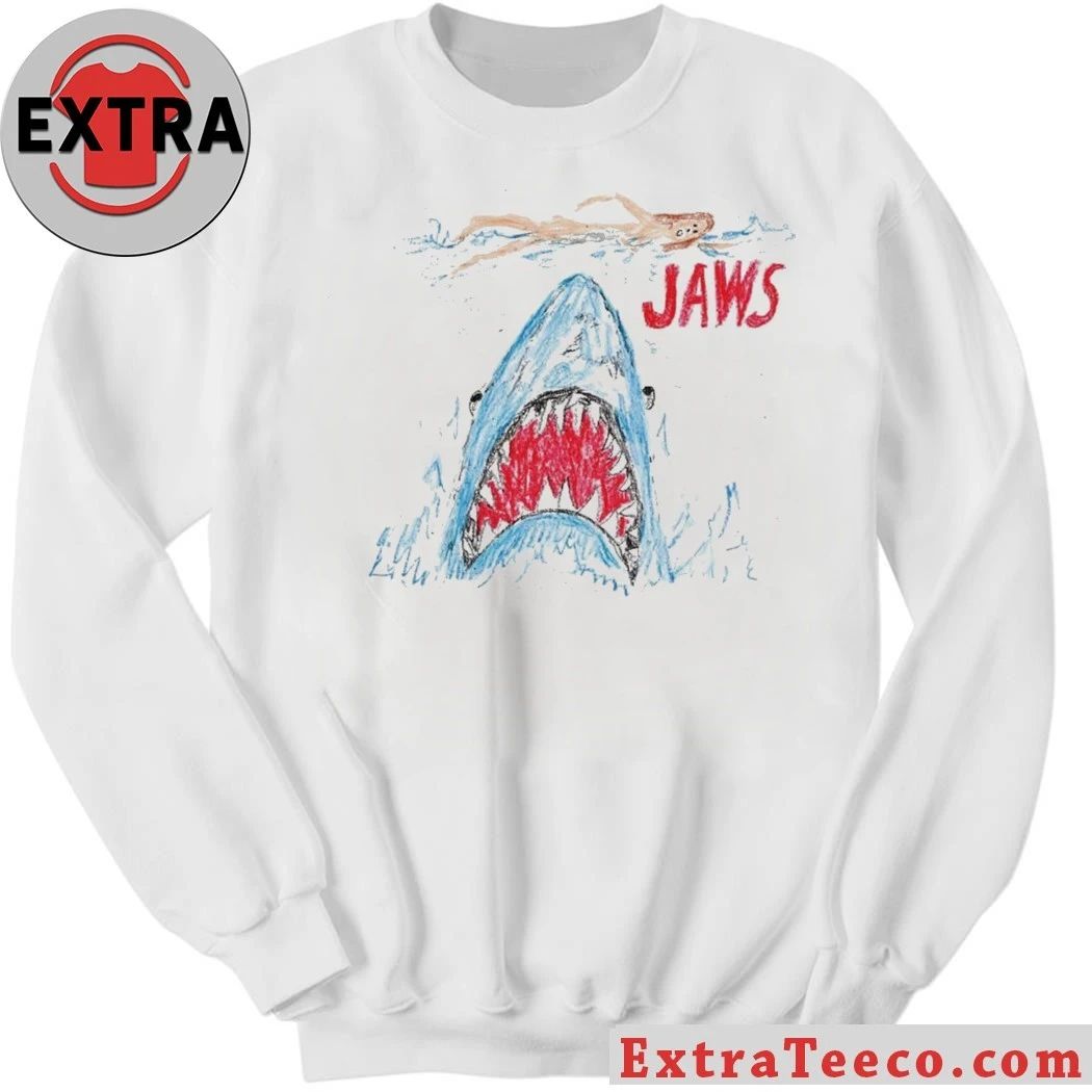 Shirt featuring a crayon drawing inspired by the movie Jaws
