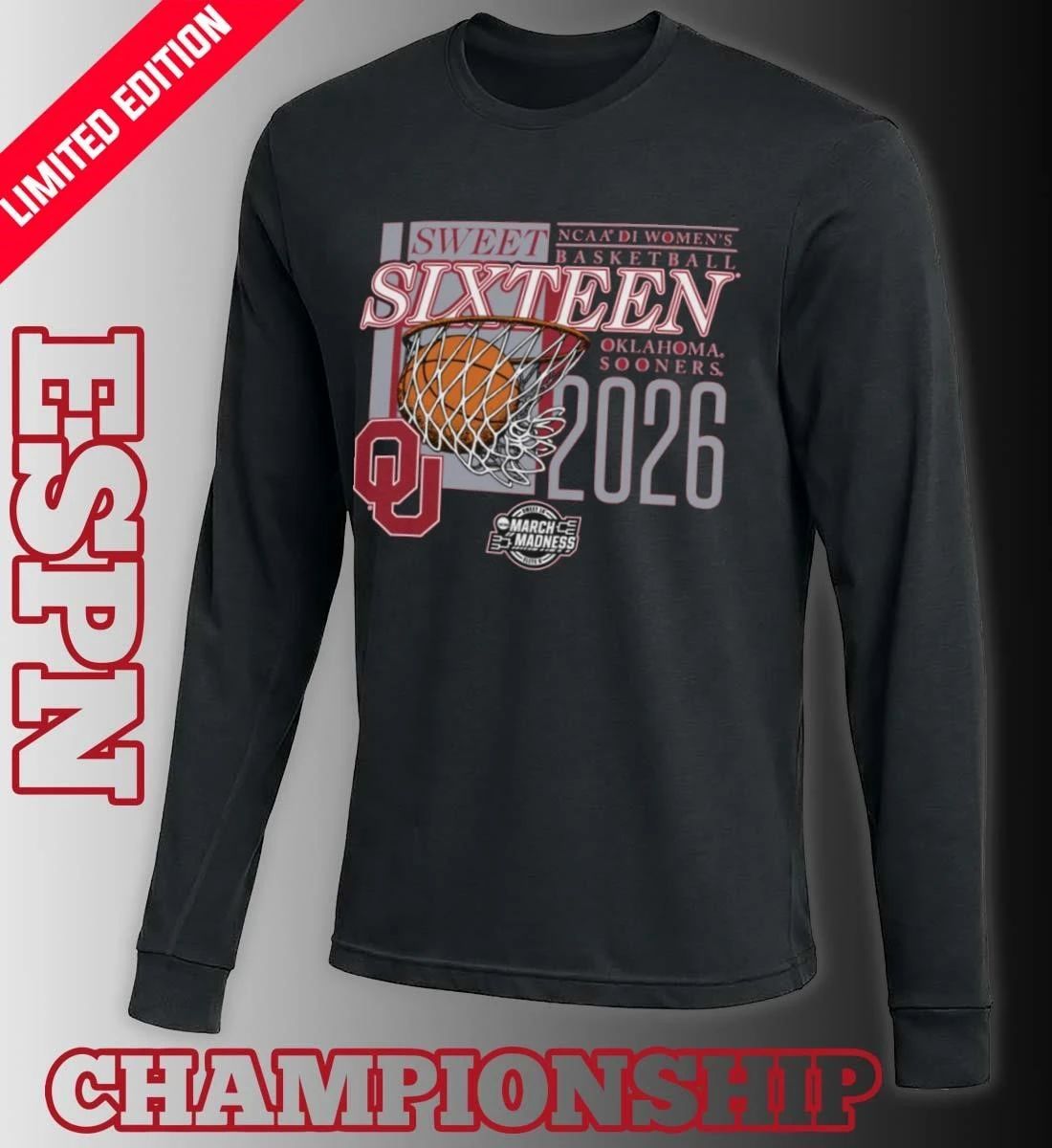 Oklahoma Sooners 2026 NCAA DI Women’s Basketball Sweet Sixteen – Sacramento Regional T-Shirt