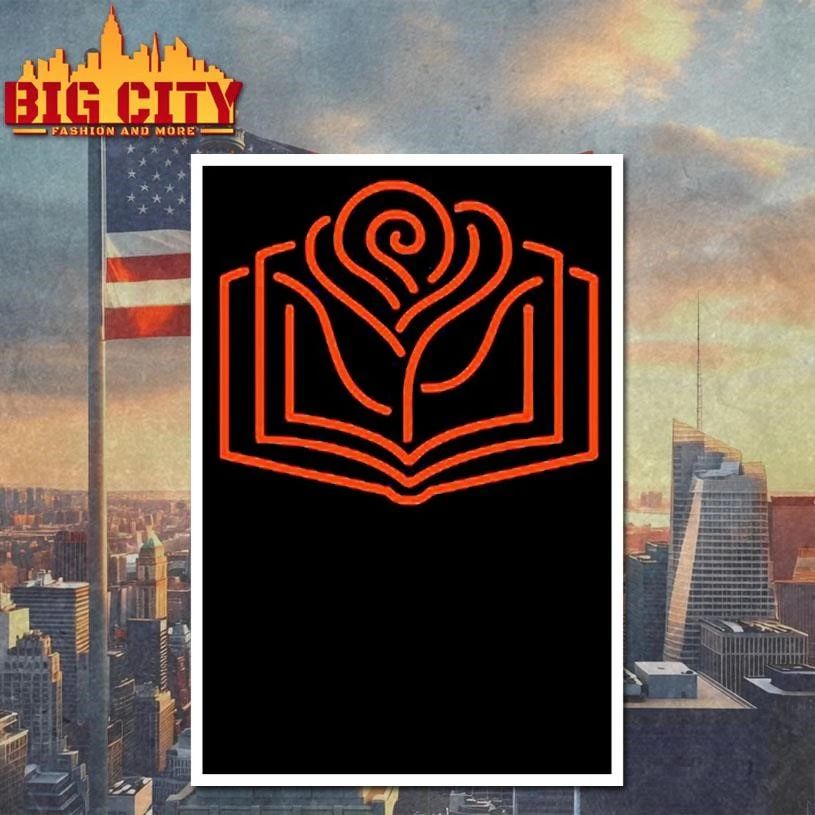 Neon rose in the books graphic shirt