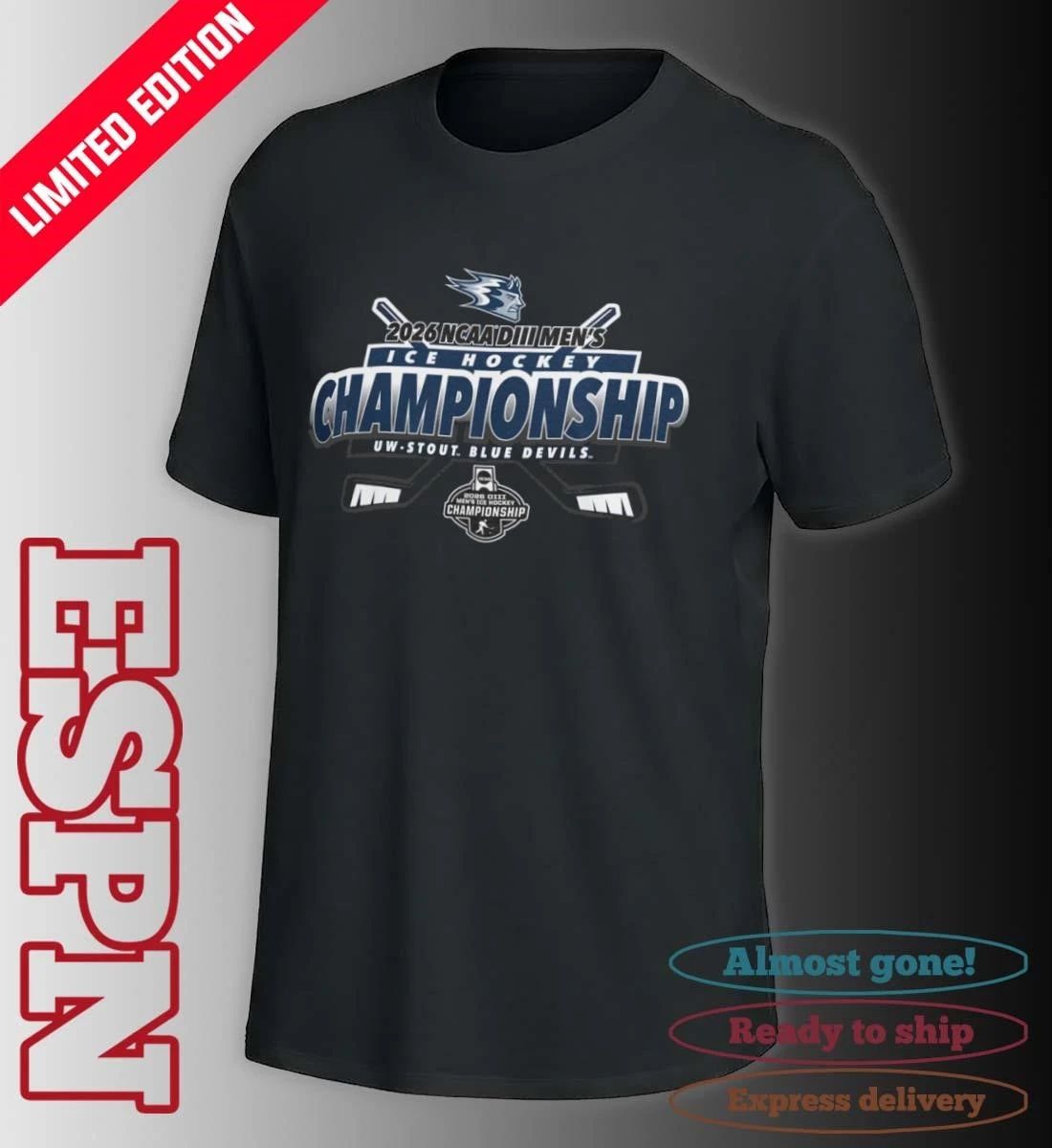 UW-Stout Blue Devils 2026 NCAA DIII Men’s Ice Hockey Championship Shirt