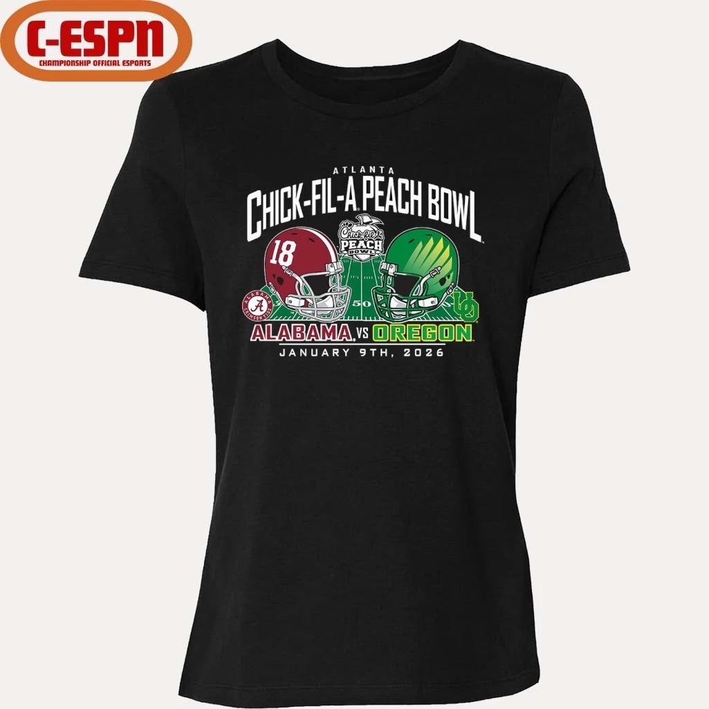 Alabama Vs Oregon 2026 CFP Semifinal Peach Bowl Helmet Matchup T-Shirt