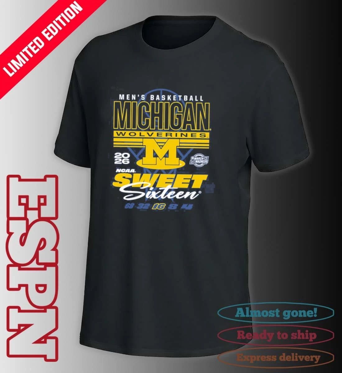Something Inked Michigan Wolverines 2026 NCAA March Madness Sweet 16 Bound Net Shirt