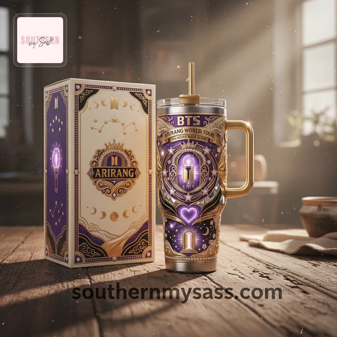 BTS Arirang World Tour Purple Gold 40oz Tumbler