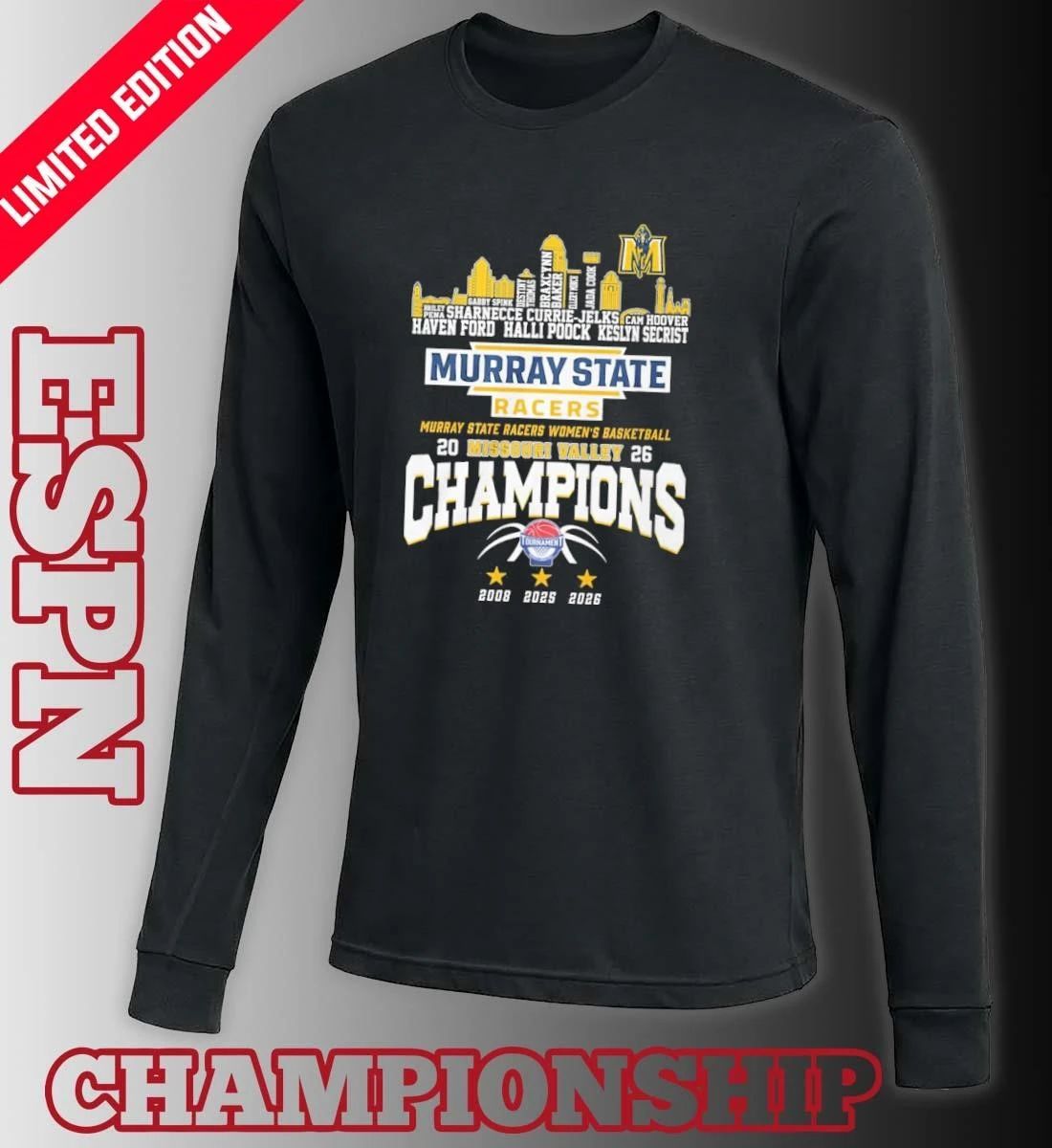 Murray State Women’s Basketball 2026 MVC Conference Champions Skyline Player Name Shirt