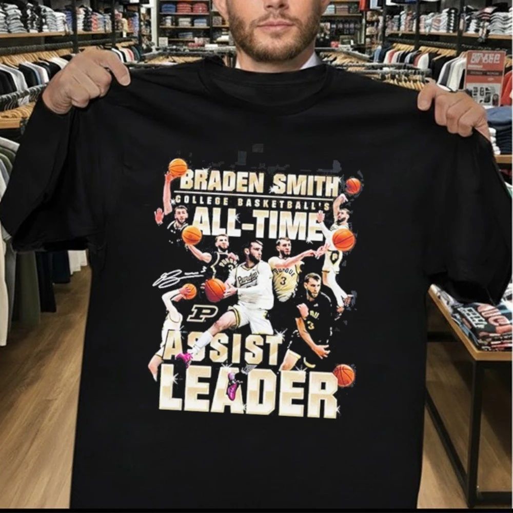 Braden Smith Purdue Boilermakers Men’s College Basketball 2026 All Time Assist Leader T-Shirt