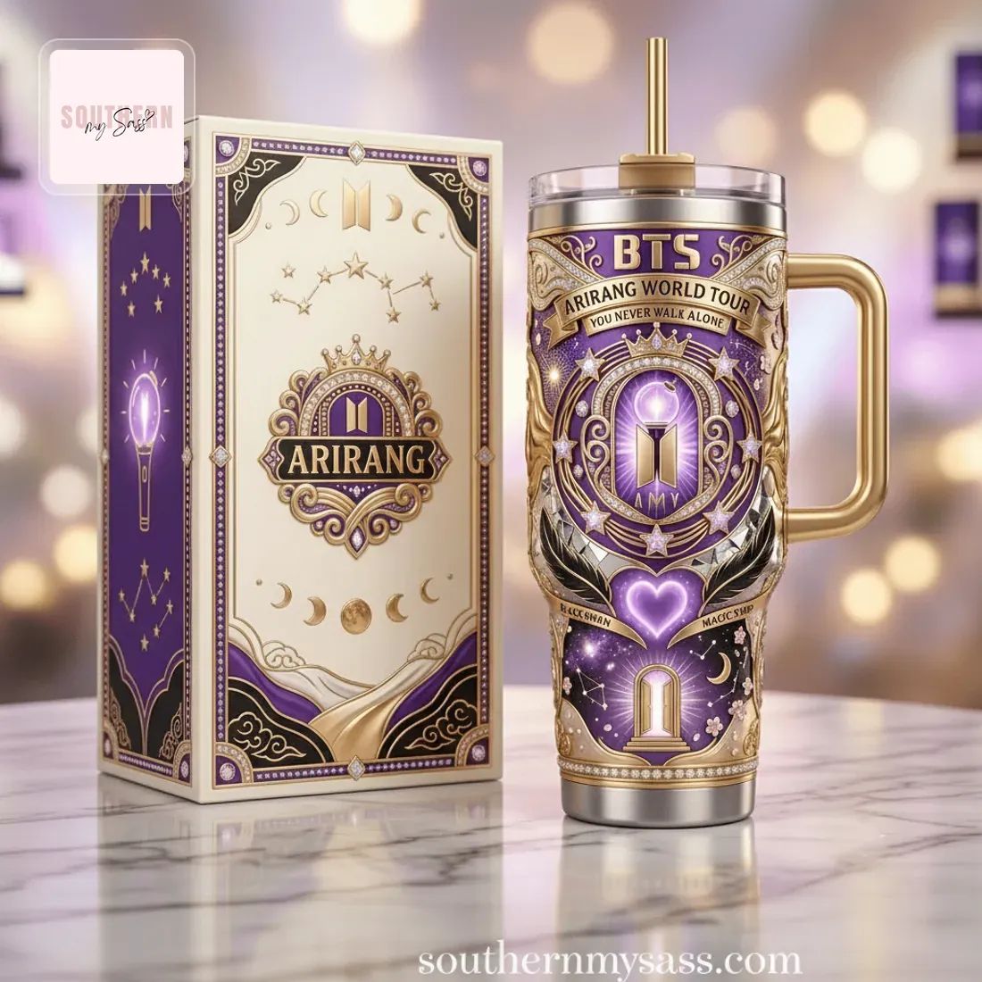 BTS Arirang World Tour Purple Gold 40oz Tumbler