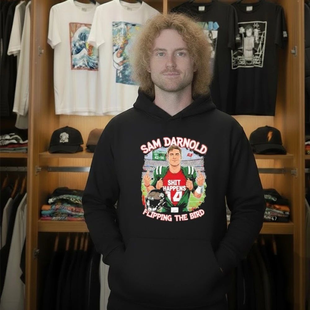 Sam Darnold Shit Happens Flipping The Bird Stadium Graphic Shirt