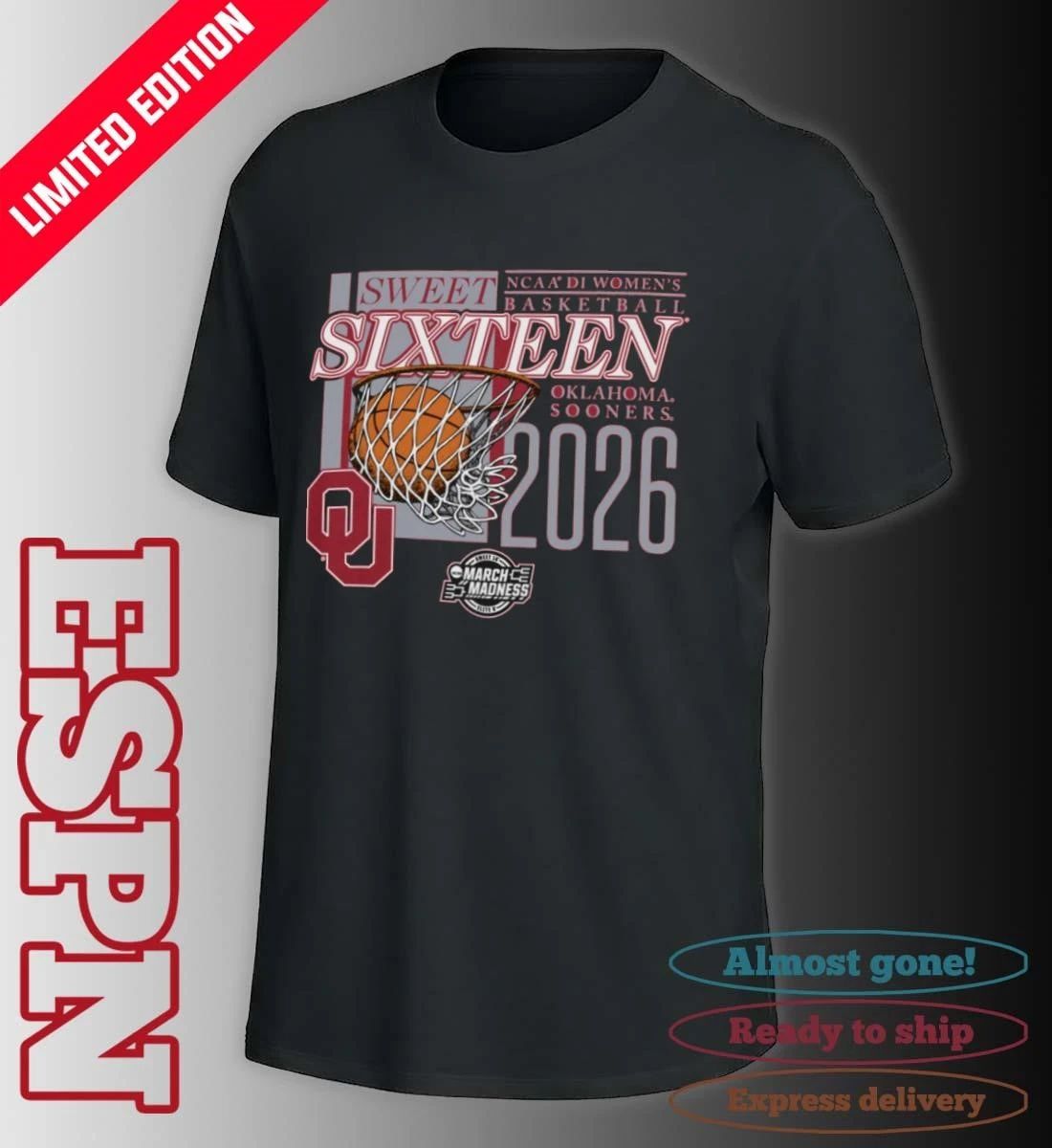 Oklahoma Sooners 2026 NCAA DI Women’s Basketball Sweet Sixteen – Sacramento Regional T-Shirt