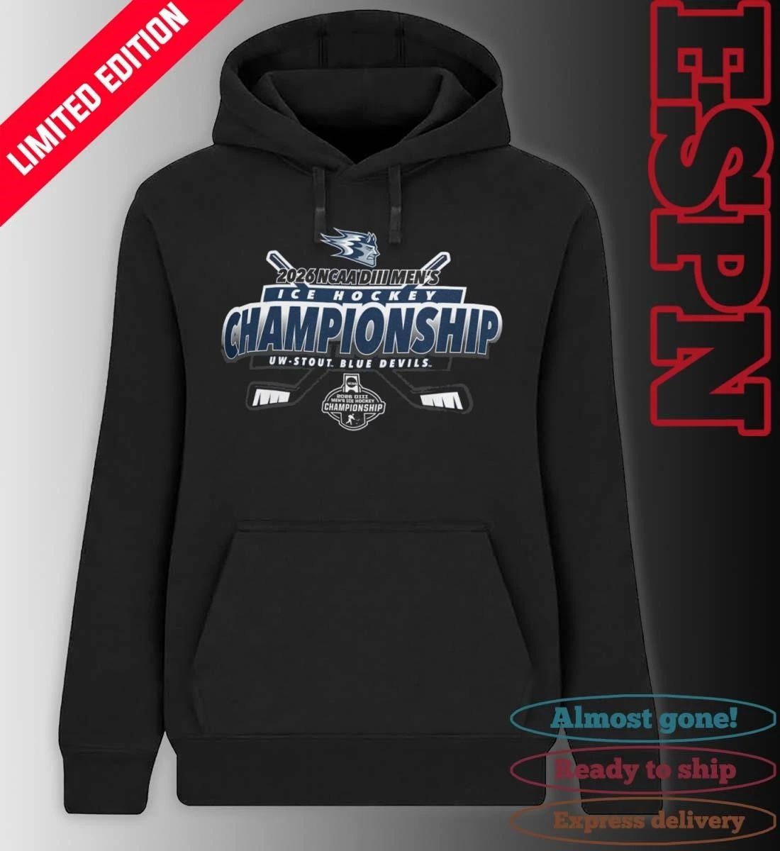 UW-Stout Blue Devils 2026 NCAA DIII Men’s Ice Hockey Championship Shirt
