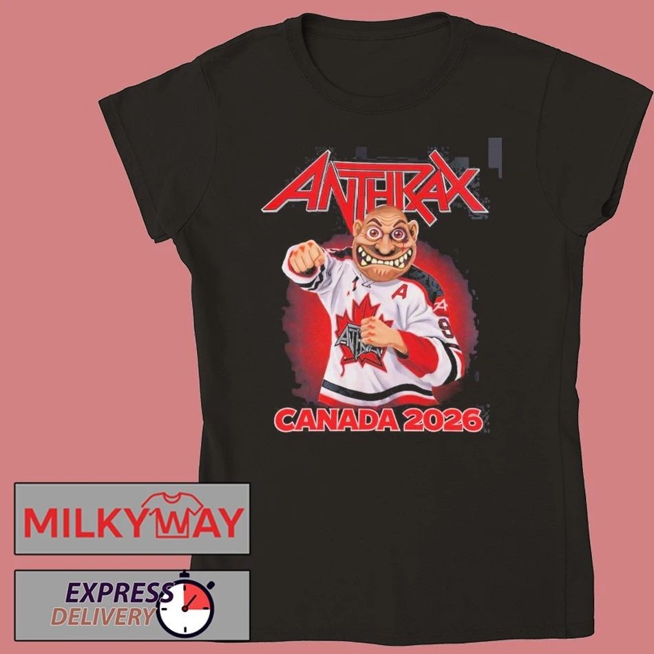 Anthrax Canada 2026 Tour Merch Tee No Man Mascot Canada Hockey Player Art Elbows Up T-Shirt