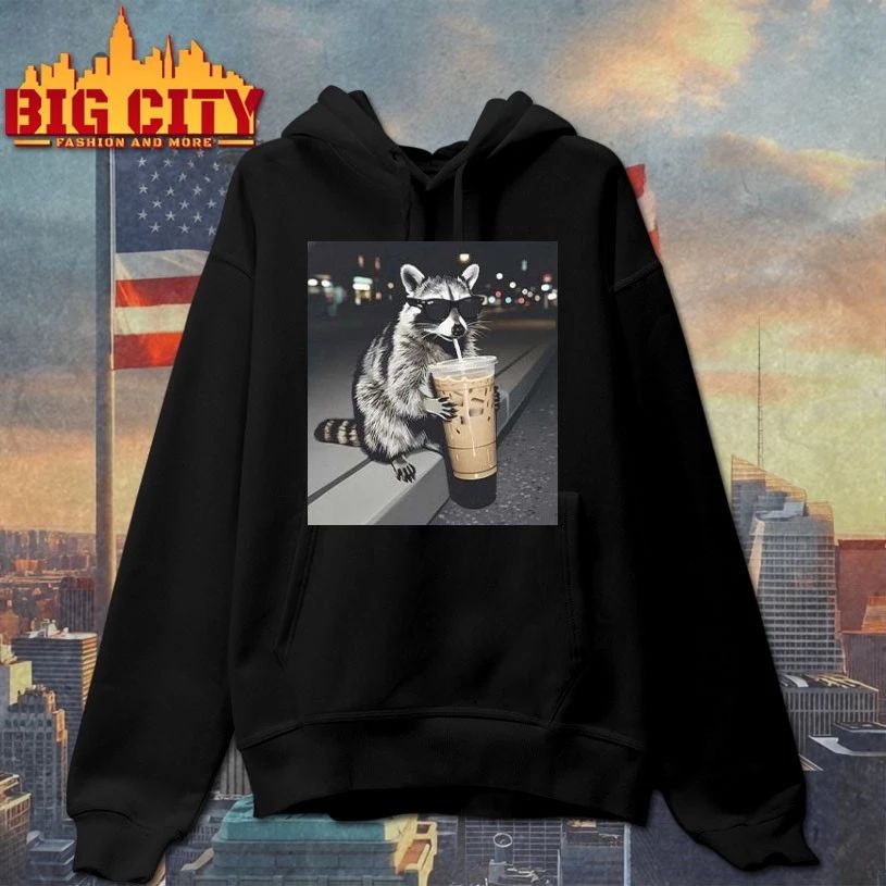 Raccoon Drinking Iced Coffee T-Shirt